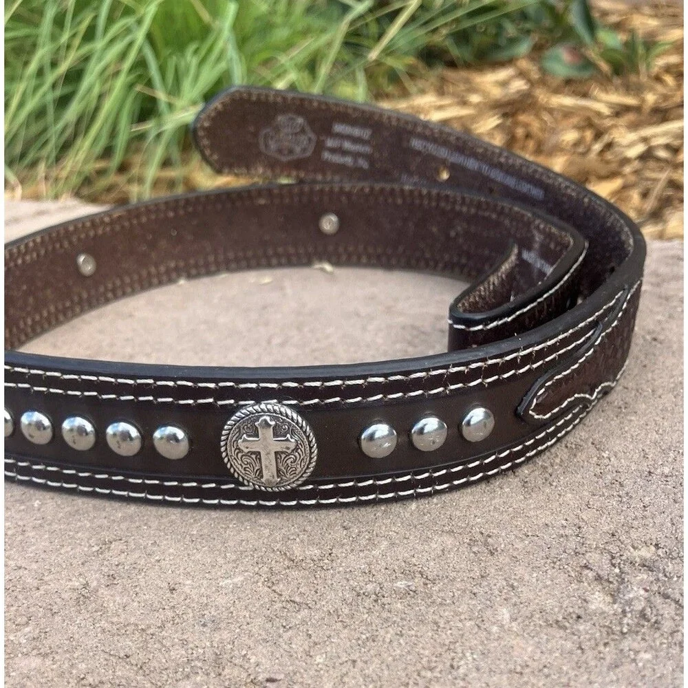 Cavender’s Western Belt Size Brown Cross Concho Studded Cowboy 9600802
